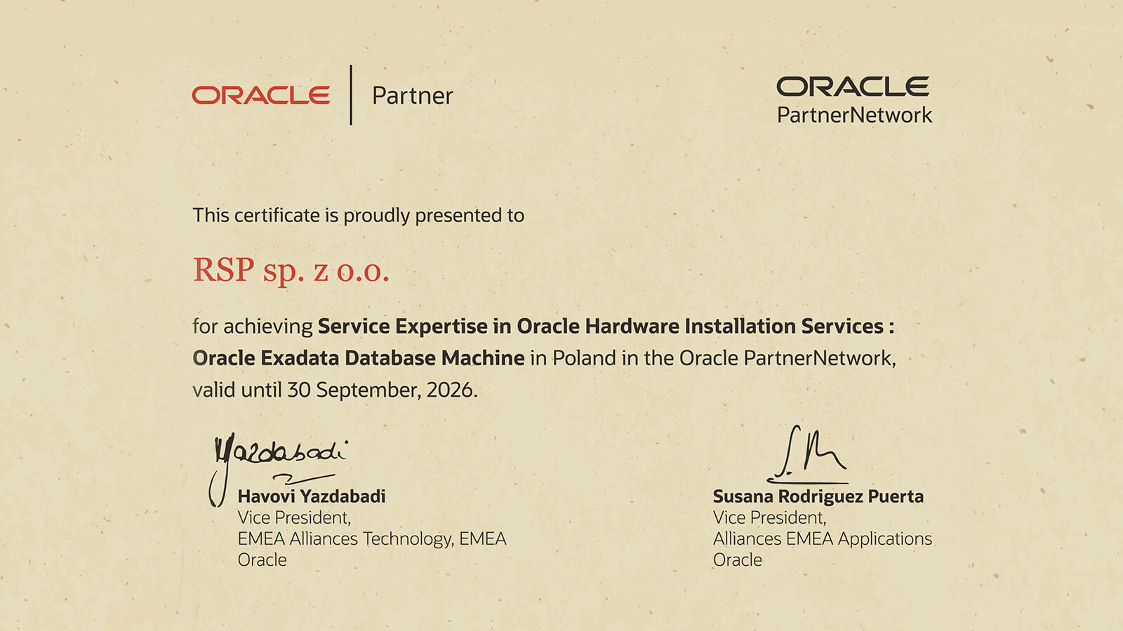 Oracle Partnership and Specialization Renewed